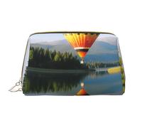 AMREWQYL Hot Balloon Above The Calm Lake printed Leather Portable Cosmetic Bag Toiletry Bag Clutch Bag, White, One Size