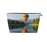 AMREWQYL Hot Balloon Above The Calm Lake printed Leather Travel Toiletry Bag makeup bag Cosmetic Bag Clutch Bag, Gold, One Size