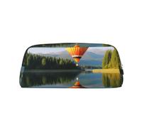 AMREWQYL Hot Balloon Above The Calm Lake printed Pencil Bag 3D leather zipper pen case