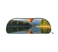 AMREWQYL Hot Balloon Above The Calm Lake printed Pencil Bag Leather Pen Case Portable Stationery Pouch