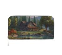 AMREWQYL House by The Lake printed Leather Hand Wallet Women's Travel Wallet Credit Card Wallet, Black, One Size