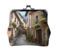 AMREWQYL Italian Town Street printed Coin Purse Women's Leather Mini Coin bag Travel Wallet