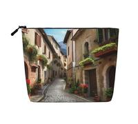 AMREWQYL Italian Town Street printed Fake Hemp Makeup Bag Travel Toiletry Bag, Black, One Size