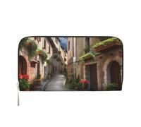 AMREWQYL Italian Town Street printed Leather Hand Wallet Women's Travel Wallet Credit Card Wallet, Black, One Size