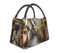 AMREWQYL Italian Town Street printed Portable insulation bag Reusable Insulated Lunch Box Lunch Bag
