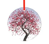 AMREWQYL Japanese Cherry Tree Printed Round Glass Pendant Round Shape Hanging Ornament