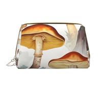 AMREWQYL Japanese Painting mushroom printed Leather Portable Cosmetic Bag Toiletry Bag Clutch Bag, White, One Size