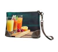 AMREWQYL Juice on the wooden board printed Leather clutch makeup bag Cosmetic Bag