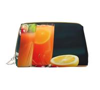 AMREWQYL Juice on the wooden board printed Leather makeup bag Cosmetic Bag Toiletry Bag Clutch Bag, White, One Size