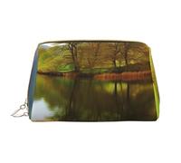 AMREWQYL Lake District National Park printed Leather makeup bag Cosmetic Bag Toiletry Bag Clutch Bag, White, One Size