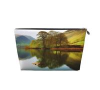 AMREWQYL Lake District National Park printed Leather Travel Toiletry Bag makeup bag Cosmetic Bag Clutch Bag, Silver, One Size