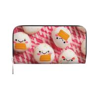 AMREWQYL Lovely Rice Ball printed Leather Hand Wallet Women's Travel Wallet Credit Card Wallet, Black, One Size