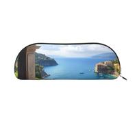 AMREWQYL Mediterranean View printed Pencil Bag Leather Pen Case Portable Stationery Pouch