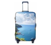 AMREWQYL Mediterranean View printed Suitcase Cover Washable Elastic luggage cover, Black, S