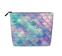 AMREWQYL Mermaid Scales printed Fake Hemp Makeup Bag Travel Toiletry Bag, Black, One Size
