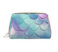 AMREWQYL Mermaid Scales printed Leather Portable Cosmetic Bag Toiletry Bag Clutch Bag, White, One Size