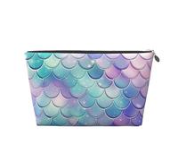 AMREWQYL Mermaid Scales printed Leather Travel Toiletry Bag makeup bag Cosmetic Bag Clutch Bag, Silver, One Size