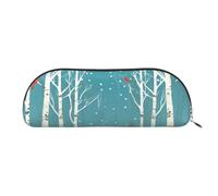 AMREWQYL Merry Christmas Birch Tree printed Pencil Bag Leather Pen Case Portable Stationery Pouch