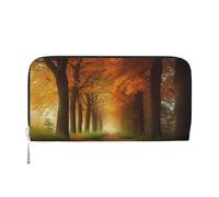 AMREWQYL Morning Grove Printed Leather Hand Wallet Ladies Travel Wallet Credit Card Holder Black One Size, black, standard size