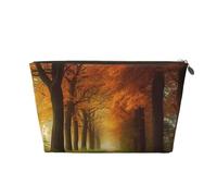 AMREWQYL Morning grove printed Leather Travel Toiletry Bag makeup bag Cosmetic Bag Clutch Bag, Gold, One Size