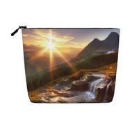 AMREWQYL Mountain sunrise landscape printed Fake Hemp Makeup Bag Travel Toiletry Bag, Black, One Size