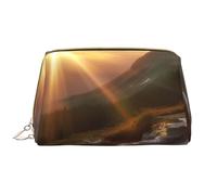 AMREWQYL Mountain sunrise landscape printed Leather makeup bag Cosmetic Bag Toiletry Bag Clutch Bag, White, One Size