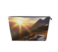 AMREWQYL Mountain sunrise landscape printed Leather Travel Toiletry Bag makeup bag Cosmetic Bag Clutch Bag, Silver, One Size