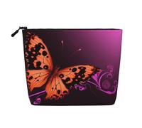 AMREWQYL Nice Butterfly printed Fake Hemp Makeup Bag Travel Toiletry Bag, Black, One Size