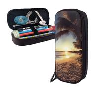 AMREWQYL Night Beach View printed Leather Pencil Case storage pouch