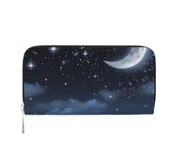 AMREWQYL Nightsky Hanging Moon printed Leather Hand Wallet Women's Travel Wallet Credit Card Wallet, Black, One Size