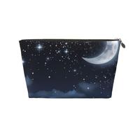 AMREWQYL Nightsky Hanging Moon printed Leather Travel Toiletry Bag makeup bag Cosmetic Bag Clutch Bag, Gold, One Size