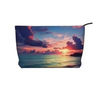 AMREWQYL Ocean And Sunset printed Corduroy Makeup Bag Travel Toiletry Bag Cosmetic Bag Clutch Bag, Black, One Size