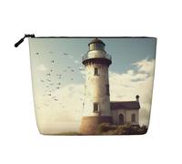 AMREWQYL Old Lighthouse printed Fake Hemp Makeup Bag Travel Toiletry Bag, Black, One Size