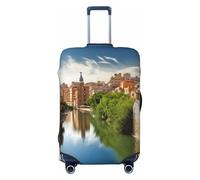 AMREWQYL Spain Water City printed Suitcase Cover Washable Elastic luggage cover, Black, S