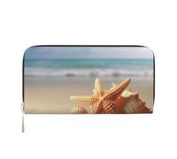 AMREWQYL Summer Starfish Seashell printed Leather Hand Wallet Women's Travel Wallet Credit Card Wallet, Black, One Size