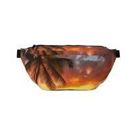 AMREWQYL Sunset Hawaiian Palm Tree printed Crossbody Waist Pack Casual Chest Bag, Black, One Size