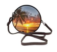 AMREWQYL Sunset Hawaiian Palm Tree printed Shoulder Bags Leather Round Bag Fashion Handbag