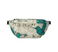 AMREWQYL Teal Birds Musical Note printed Crossbody Waist Pack Casual Chest Bag, Black, One Size