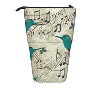 AMREWQYL Teal Birds Musical Note printed Pencil Telescopic storage pouch