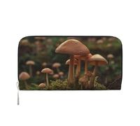 AMREWQYL wild mushroom printed Leather Hand Wallet Women's Travel Wallet Credit Card Wallet, Black, One Size