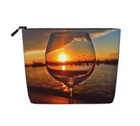 AMREWQYL wine glass in the sunset printed Fake Hemp Makeup Bag Travel Toiletry Bag, Black, One Size