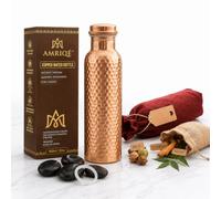 AMRIQÉ Lab Tested Pure Copper Water Bottle, 32 oz Large, Hand-Hammered Ayurvedic Drinking Vessel with Wide Mouth, Leakproof Lid, Gift Bag & Extra O-Ring for Home, Office, Travel & Gifting!