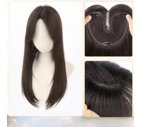 AMRISBTYS Hairless Net Wig Female Piece Top Hair Increase Volume High Top of the Skull Large Wave To Cover White Hair Without Trace Breathable Wig(medium parting straight hair (brown))
