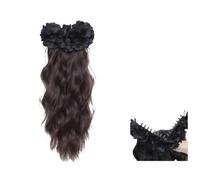 AMRISBTYS Handmade Black Rose Grab Clip + Natural Curl Ponytail Fluffy Hair Increase Water Ripple Curly Hair(Black Shark clip ponytail (dark brown))