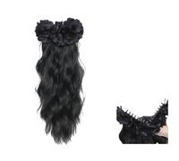 AMRISBTYS Handmade Black Rose Grab Clip + Natural Curl Ponytail Fluffy Hair Increase Water Ripple Curly Hair(Black Shark clip ponytail (natural black))