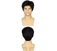 AMRISBTYS Mens Short Brown Wig Synthetic Replacement Costume Halloween Natural Hair Wigs(Black,Buckle net)