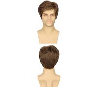 AMRISBTYS Mens Short Brown Wig Synthetic Replacement Costume Halloween Natural Hair Wigs(light brown,Buckle net)