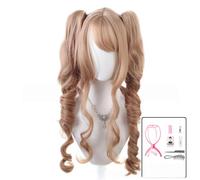 AMRISBTYS Multi-color Lolita Long Curly Clip on Synthetic Ponytails Cosplay Wig (black/blonde)(22+ seven-piece set)