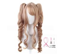 AMRISBTYS Multi-color Long Curly Clip on Synthetic Ponytails Cosplay Wig (black/blonde)(22+ seven-piece set)
