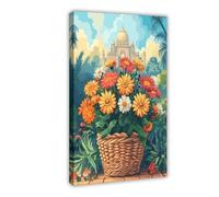 Amritsar Flower Basket, Colorful Punjab Illustration Canvas Poster Bedroom Decor Landscape Office Room Decor Gift 20" L X 30" W
